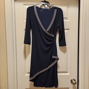 Joseph Ribkoff Navy Blue Dress Silver Stud Trim Detail Style 171024 Size 8